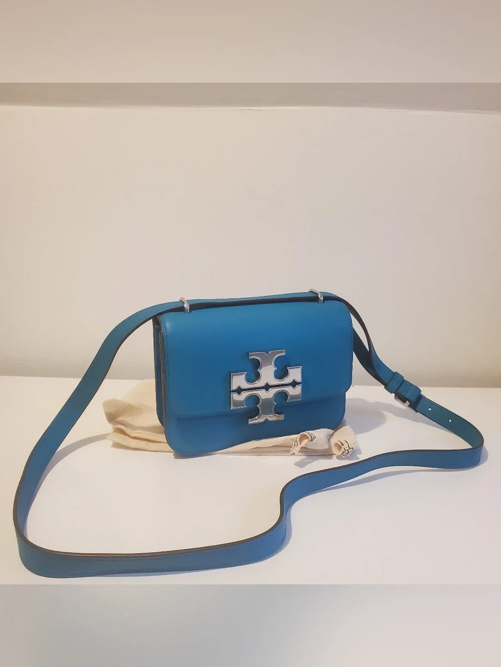 TORY BURCH small Blue Teal Pebbled Eleanor Convertible Shoulder Crossbody Bag